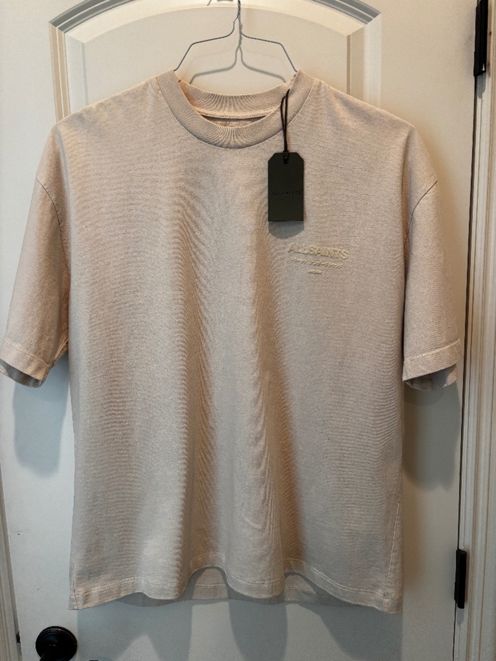 All Saints Xander Crewneck Men’s Medium Oversized Muted White Tee NWT